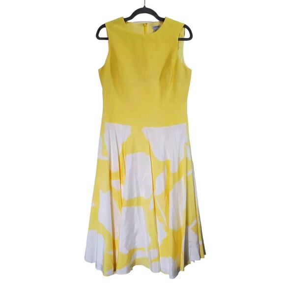 J. Peterman Silk Blend Sunny Yellow Sleeveless Retro Midi Dress, Size 8 - Picture 1 of 12
